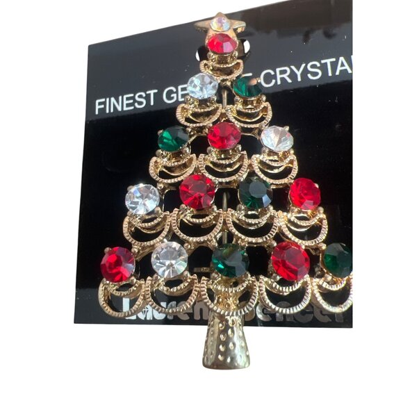 Vintage Lauren Spencer Genuine Crystal Pin Brooch Gold Tone Red Green Clear New - Picture 4 of 5